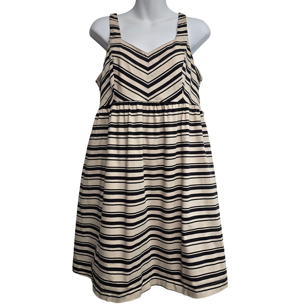 Motherhood Maternity Tan Black‎ Striped Empire Waist Tank Mini Dress Stretchy